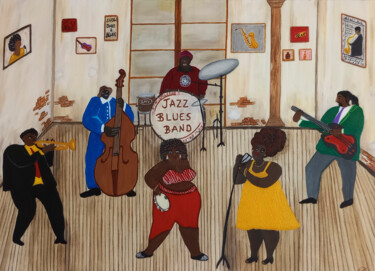 Painting titled "Blues Jazz Band" by Patricia Costa, Original Artwork, Acrylic