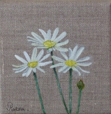 Painting titled "Marguerites" by Patricia De Chadois, Original Artwork, Oil