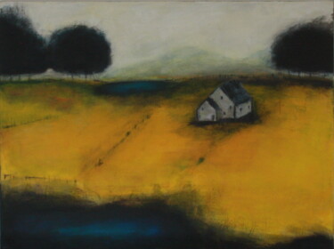 Painting titled "Ferme" by Patricia Delorme, Original Artwork, Acrylic Mounted on Wood Stretcher frame