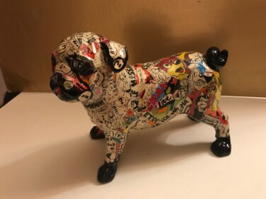 Skulptur mit dem Titel "ARTY chien carlin.j…" von Patricia Ducept (Art'Mony), Original-Kunstwerk, Keramik