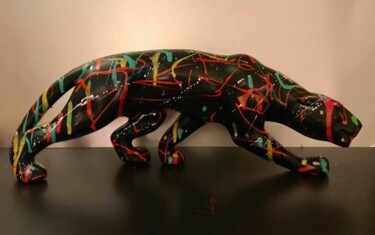 Scultura intitolato "Pop art Panther.jpg" da Patricia Ducept (Art'Mony), Opera d'arte originale, Resina
