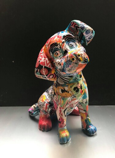 Skulptur mit dem Titel "Arty Pop Dog" von Patricia Ducept (Art'Mony), Original-Kunstwerk, Papier