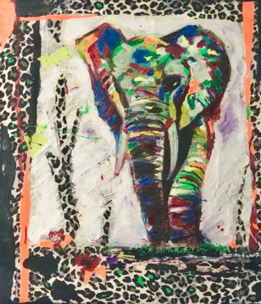 Malerei mit dem Titel "Arty éléphant" von Patricia Ducept (Art'Mony), Original-Kunstwerk, Acryl