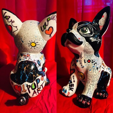 Sculpture titled "love love dog" by Patricia Ducept (Art'Mony), Original Artwork, Acrylic