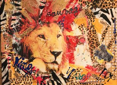 拼贴 标题为“Pop Lion” 由Patricia Ducept (Art'Mony), 原创艺术品, 纸