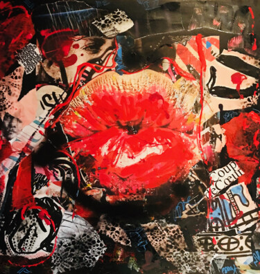 Collagen mit dem Titel "Kiss kiss pop" von Patricia Ducept (Art'Mony), Original-Kunstwerk, Papier