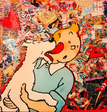 Painting titled "pop tintin" by Patricia Ducept (Art'Mony), Original Artwork, Collages