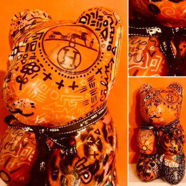 Sculpture titled "HERMES BEAR" by Patricia Ducept (Art'Mony), Original Artwork, Collages