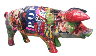 Sculpture titled "Pop pig" by Patricia Ducept (Art'Mony), Original Artwork, Resin