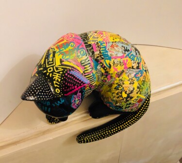 Sculpture intitulée "POP LOVE CAT" par Patricia Ducept (Art'Mony), Œuvre d'art originale, Bois