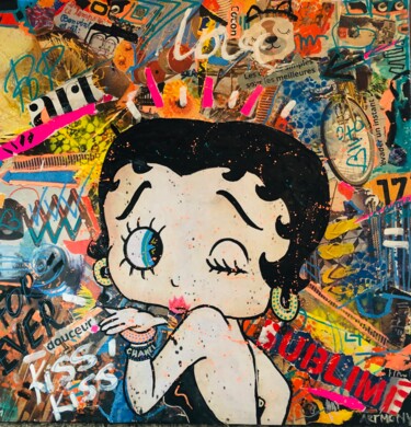 Malerei mit dem Titel "BETTY POP" von Patricia Ducept (Art'Mony), Original-Kunstwerk, Collagen