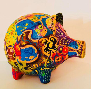 Sculpture intitulée "Caractère de cochon…" par Patricia Ducept (Art'Mony), Œuvre d'art originale, Acrylique