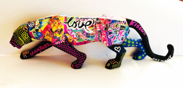 Sculpture titled "POP JUNGLE PANTHER" by Patricia Ducept (Art'Mony), Original Artwork, Collages