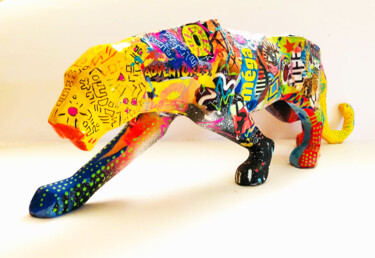 Sculpture intitulée "WILD PANTHER POP" par Patricia Ducept (Art'Mony), Œuvre d'art originale, Acrylique