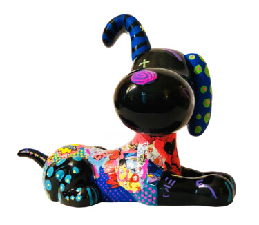 Скульптура под названием "Funny dog" - Patricia Ducept (Art'Mony), Подлинное произведение искусства, Акрил