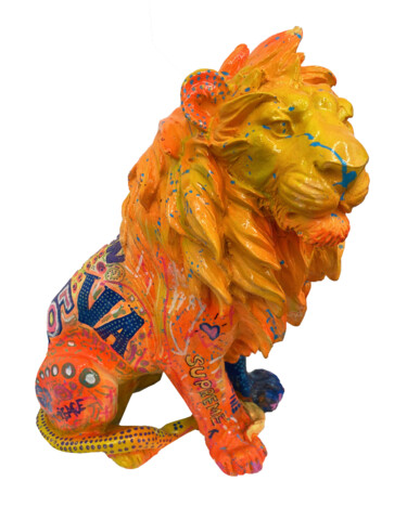 Sculpture titled "Pop lion." by Patricia Ducept (Art'Mony), Original Artwork, Resin