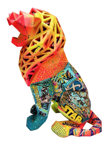 Sculpture titled "Pop Lion Ii" by Patricia Ducept (Art'Mony), Original Artwork, Resin