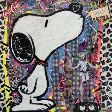 Painting titled "SNOOPY AMOUREUX" by Patricia Ducept (Art'Mony), Original Artwork, Acrylic