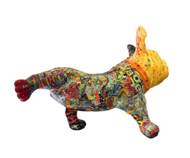 Sculpture titled "Bouledogue qui lève…" by Patricia Ducept (Art'Mony), Original Artwork, Resin