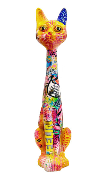 Sculpture titled "Chat Pop Art" by Patricia Ducept (Art'Mony), Original Artwork, Resin