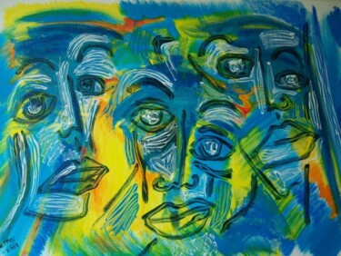 Pintura titulada "Reaccion en azul" por Patricia Fernández Miranda (Pafermi), Obra de arte original, Oleo