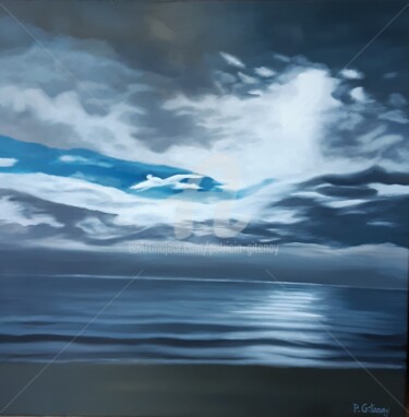 Painting titled "Entre ciel et mer" by Patricia Gitenay, Original Artwork, Oil Mounted on Wood Stretcher frame