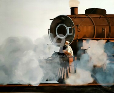 Pintura intitulada "la locomotive" por Patricia Gitenay, Obras de arte originais, Óleo Montado em Armação em madeira