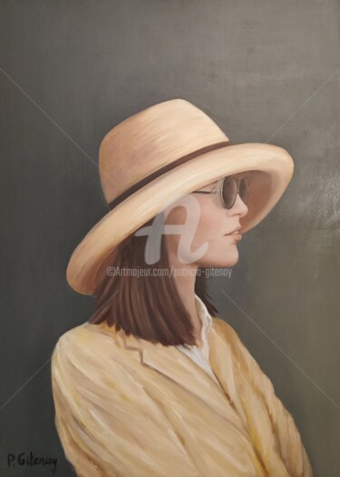 Painting titled "la femme en jaune p…" by Patricia Gitenay, Original Artwork, Oil