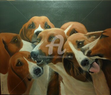 Painting titled "chiens de meute ang…" by Patricia Gitenay, Original Artwork, Oil