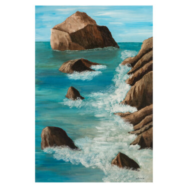 Painting titled "Coastal Symphony III" by Patricia Gould, Original Artwork, Acrylic Mounted on Wood Stretcher frame