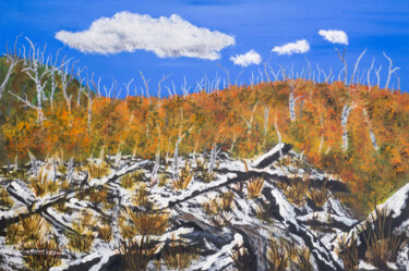 Painting titled "After the Fire" by Patricia Gould, Original Artwork, Acrylic Mounted on Wood Stretcher frame