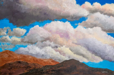 Painting titled "Hills & Clouds II" by Patricia Gould, Original Artwork, Acrylic Mounted on Wood Stretcher frame