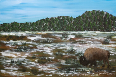 Malerei mit dem Titel "Lone Bison" von Patricia Gould, Original-Kunstwerk, Acryl Auf Keilrahmen aus Holz montiert