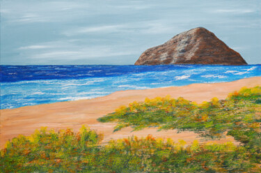 Painting titled "Morning on the Beach" by Patricia Gould, Original Artwork, Oil Mounted on Wood Stretcher frame