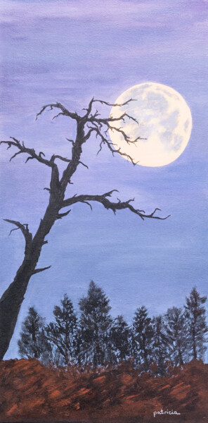 Painting titled "Spring Moon" by Patricia Gould, Original Artwork, Acrylic Mounted on Wood Stretcher frame