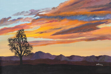 Painting titled "Valley Sunset" by Patricia Gould, Original Artwork, Acrylic Mounted on Wood Stretcher frame