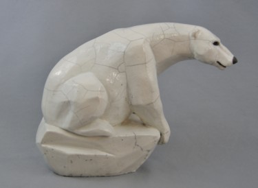 Sculpture intitulée "ours sur banquise" par Patricia Grenier, Œuvre d'art originale, Céramique