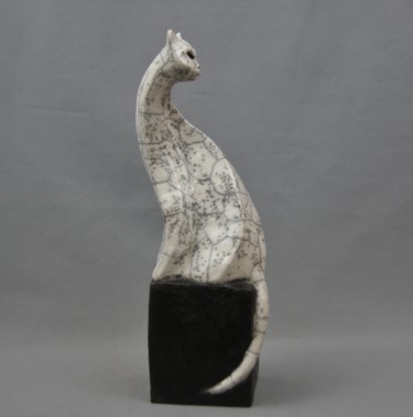 Sculpture titled "chat assis" by Patricia Grenier, Original Artwork, Ceramics