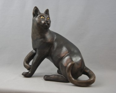 Escultura intitulada "chat noir" por Patricia Grenier, Obras de arte originais, Cerâmica