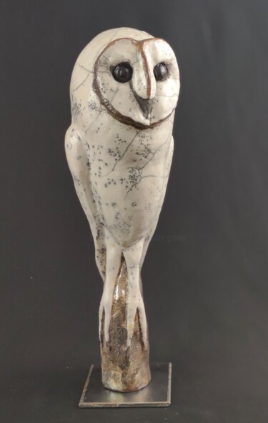 Sculpture titled "chouette effraie su…" by Patricia Grenier, Original Artwork, Ceramics