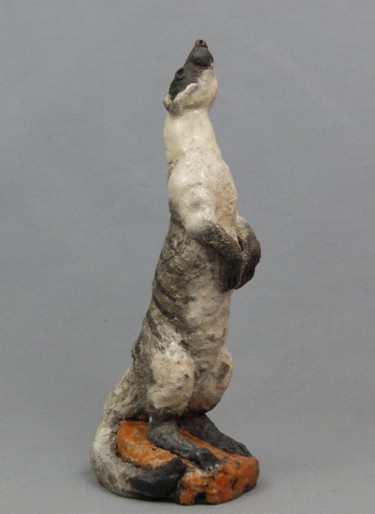 Sculpture intitulée "Mangouste Rayée.jpg" par Patricia Grenier, Œuvre d'art originale, Céramique
