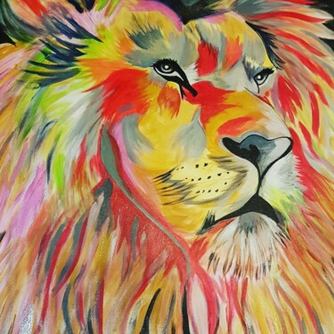 Peinture intitulée "Le Roi Lion" par Les Créations De Patou, Œuvre d'art originale, Acrylique