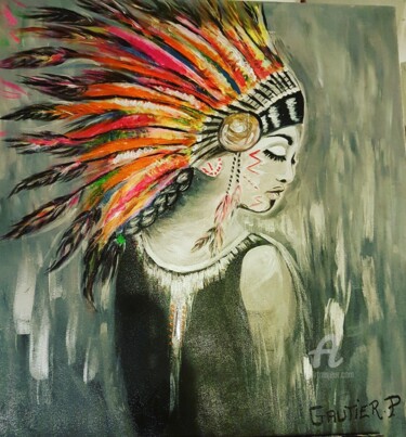 Schilderij getiteld "Indienne 2" door Les Créations De Patou, Origineel Kunstwerk, Acryl