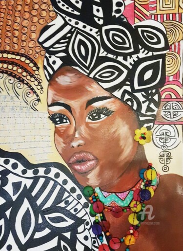 Painting titled "FEMME AFRICAINE" by Les Créations De Patou, Original Artwork, Acrylic