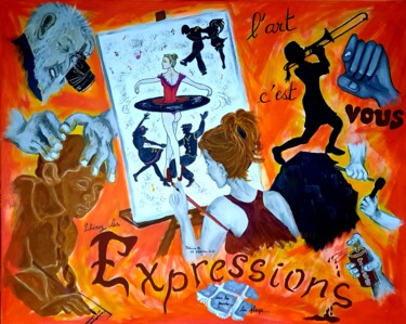 Painting titled "Expressions" by Patricia M. Le Démon Du Crayon, Original Artwork, Acrylic Mounted on Wood Stretcher frame