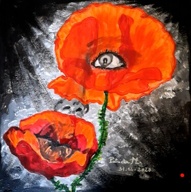 Painting titled "Coquelicots" by Patricia M. Le Démon Du Crayon, Original Artwork, Acrylic Mounted on Cardboard