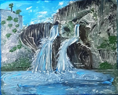 Painting titled "Cascades" by Patricia M. Le Démon Du Crayon, Original Artwork, Acrylic Mounted on Wood Stretcher frame