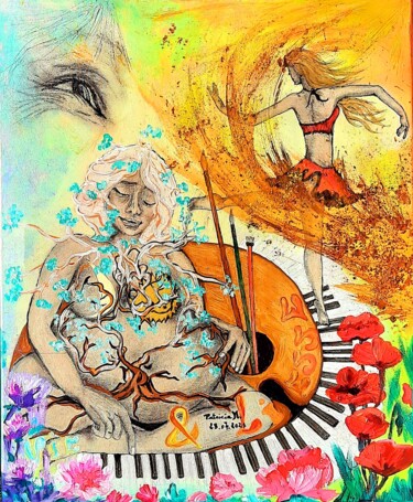 Schilderij getiteld "Vie&Liesse" door Patricia M. Le Démon Du Crayon, Origineel Kunstwerk, Acryl Gemonteerd op Frame voor ho…