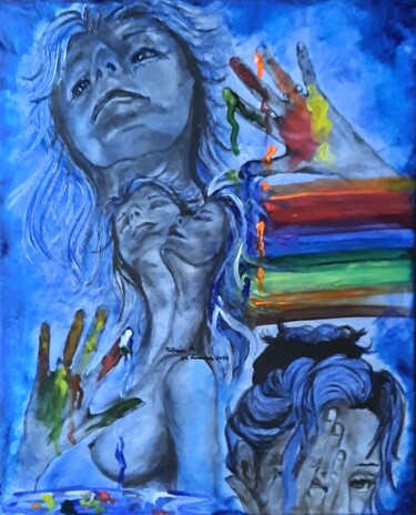 Картина под названием "Flou" - Patricia M. Le Démon Du Crayon, Подлинное произведение искусства, Пигменты Установлен на Дере…