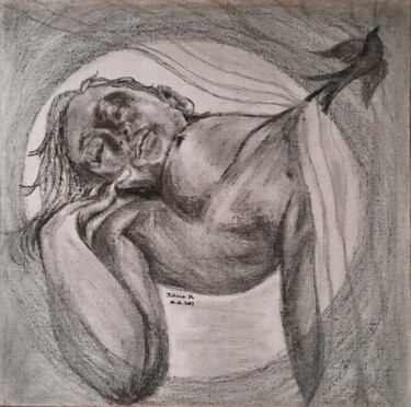 Painting titled "Songes" by Patricia M. Le Démon Du Crayon, Original Artwork, Charcoal Mounted on Cardboard